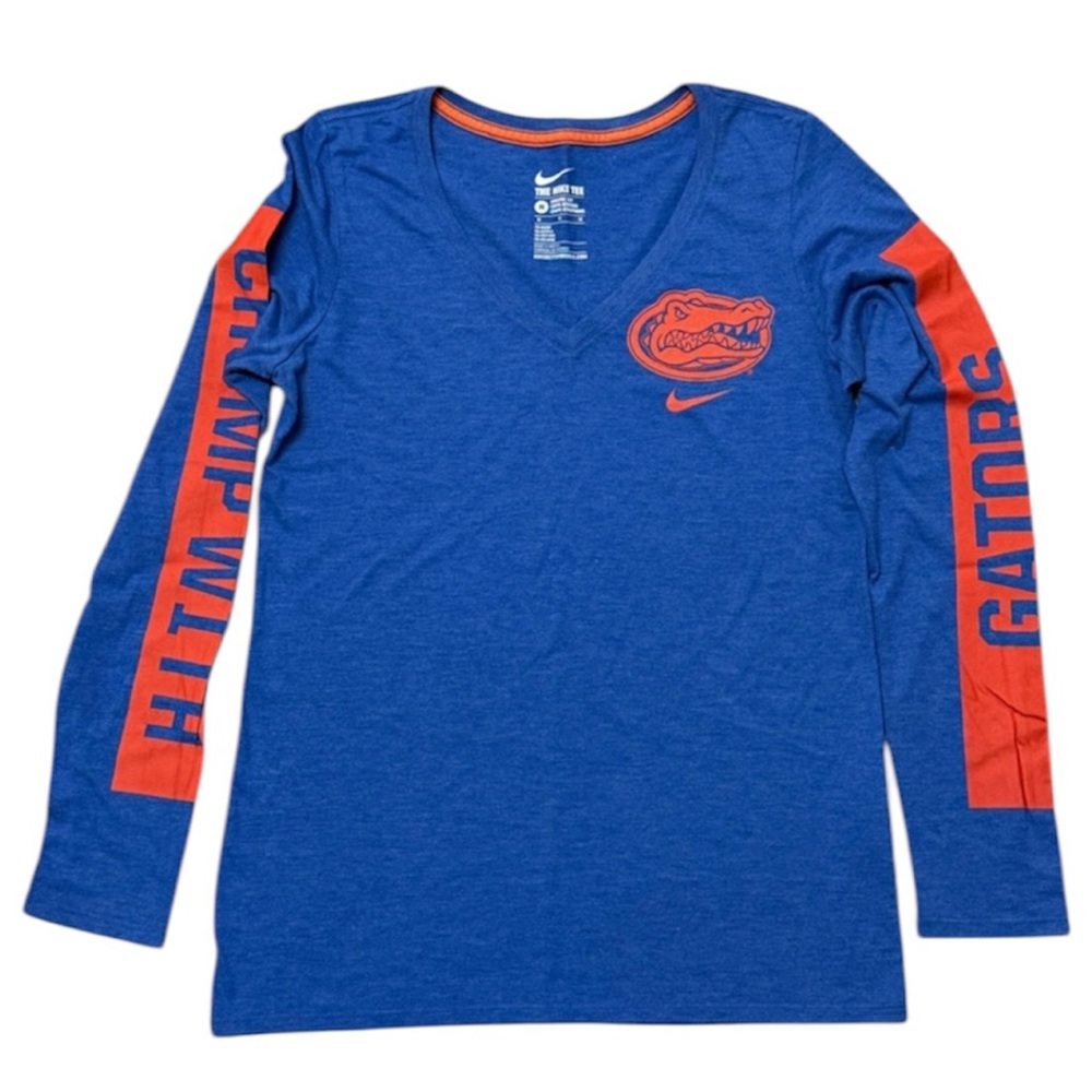 NIKE Florida Gators “Chomp With Gators” V-Neck Fitted Long Sleeve Tee Medium